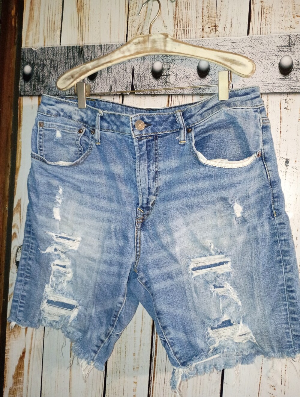 American Eagle Outfitters Distressed Light Blue Jean Shorts